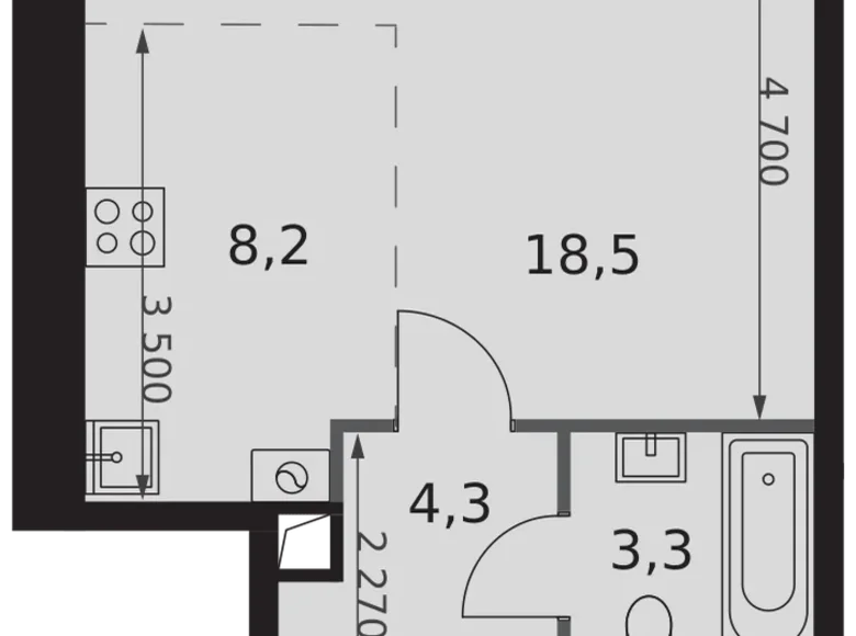 Студия 1 комната 34 м² район Коньково, Россия