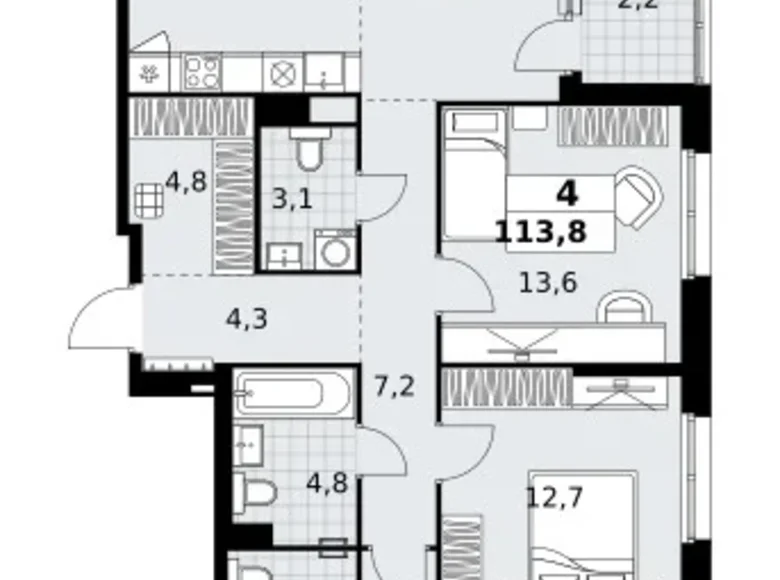Квартира 4 комнаты 114 м² район Коммунарка, Россия