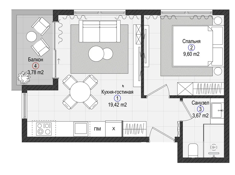 Квартира 1 комната 43 м² Газипаша, Турция
