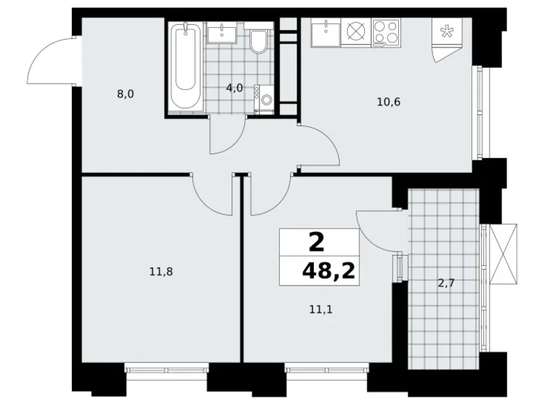 Appartement 2 chambres 48 m² poselenie Sosenskoe, Fédération de Russie