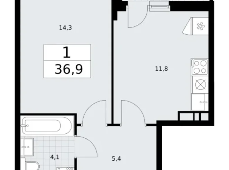 Mieszkanie 1 pokój 37 m² Wnukowo, Rosja