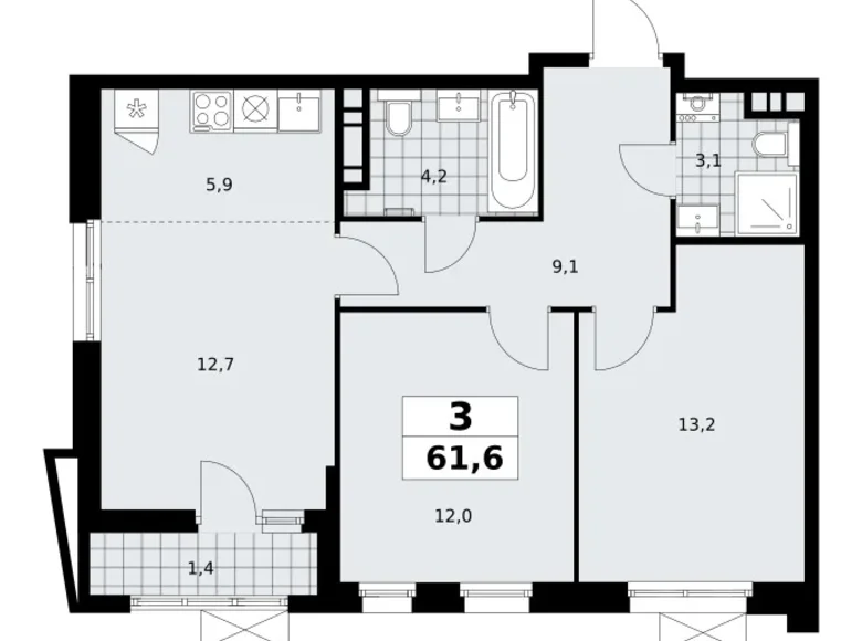 Appartement 3 chambres 62 m² poselenie Sosenskoe, Fédération de Russie