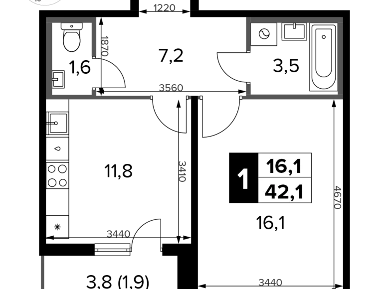 Mieszkanie 1 pokój 42 m² Potapovo, Rosja