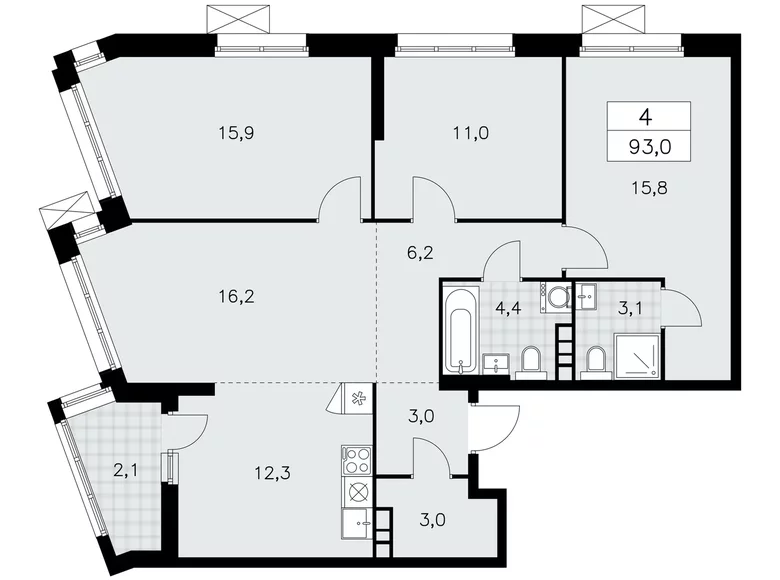 Appartement 4 chambres 93 m² poselenie Sosenskoe, Fédération de Russie