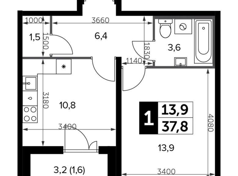 Apartamento 1 habitación 38 m² Leninsky District, Rusia