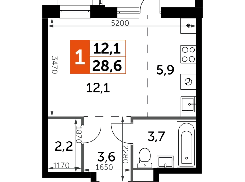 1 room studio apartment 29 m² Mytishchi Urban Okrug, Russia
