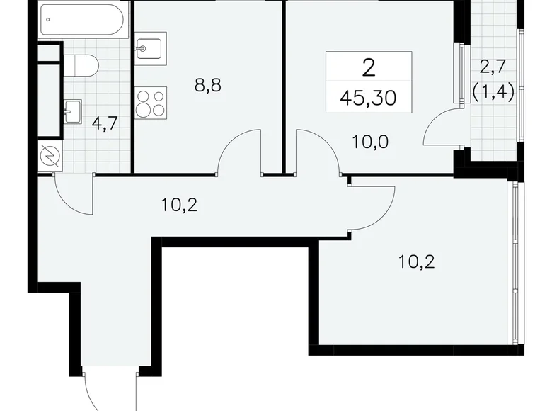 Wohnung 2 zimmer 45 m² Südwestlicher Verwaltungsbezirk, Russland