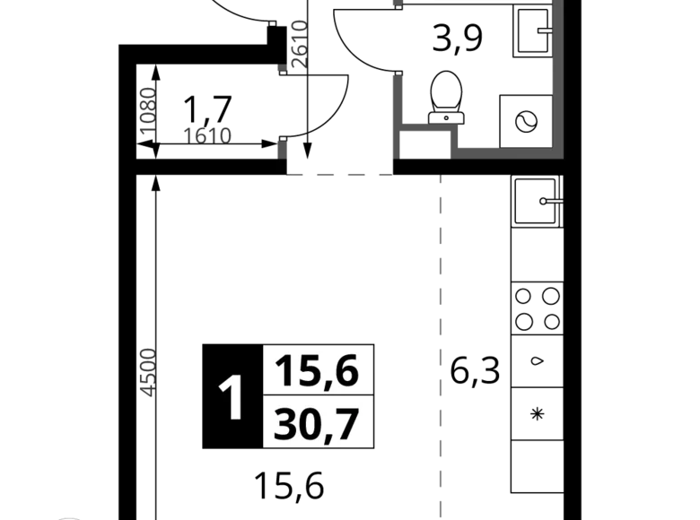 Kawalerka 1 pokój 31 m² rejon leniński, Rosja