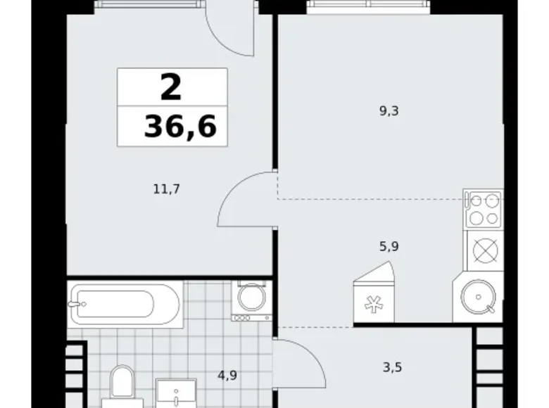 2 room apartment 37 m² South-Western Administrative Okrug, Russia