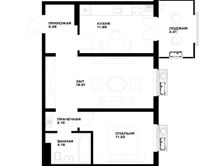 Квартира 2 комнаты 57 м² Ташкент, Узбекистан