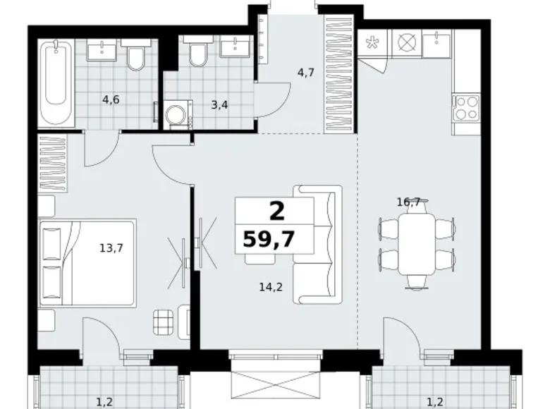 Wohnung 2 zimmer 60 m² Kommunarka, Russland