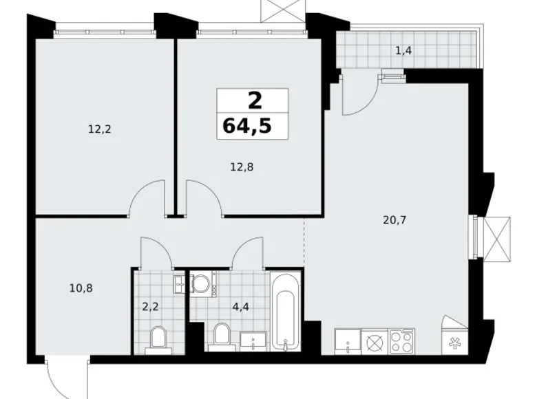Wohnung 2 zimmer 65 m² Troizk, Russland