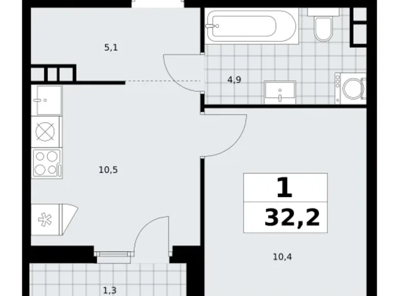 1 room apartment 32 m² South-Western Administrative Okrug, Russia