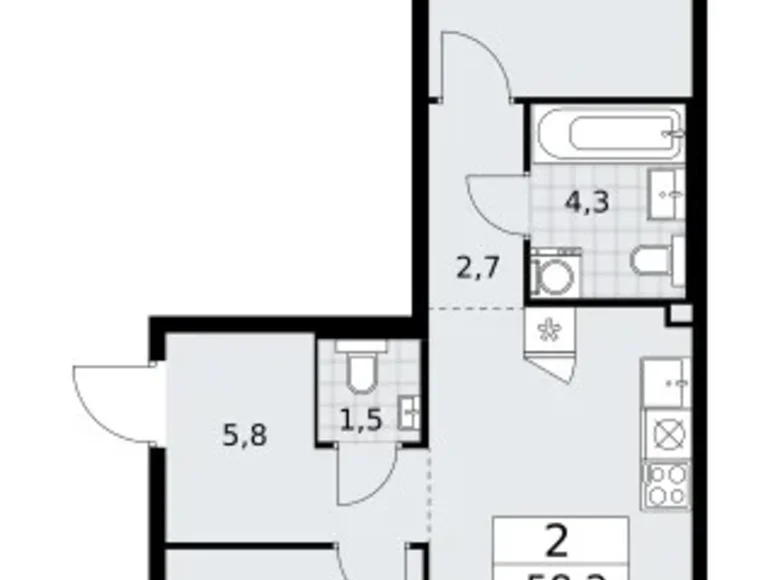 Mieszkanie 2 pokoi 58 m² Troick, Rosja
