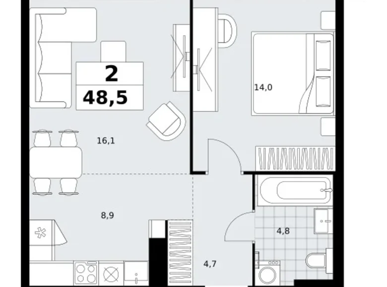 Mieszkanie 2 pokoi 49 m² Kommunarka, Rosja