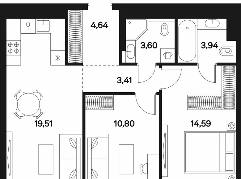 Квартира 2 комнаты 60 м² Москва, Россия