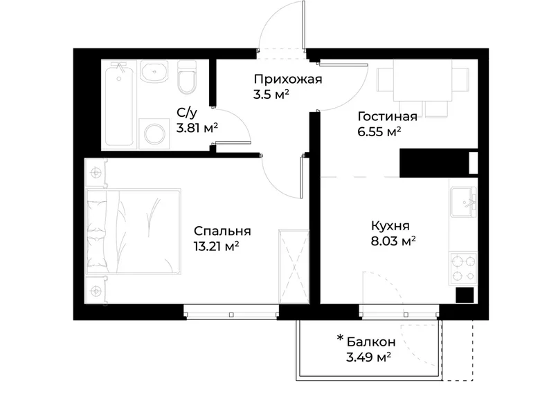 Kvartira 1 xona 36 m² Toshkentda