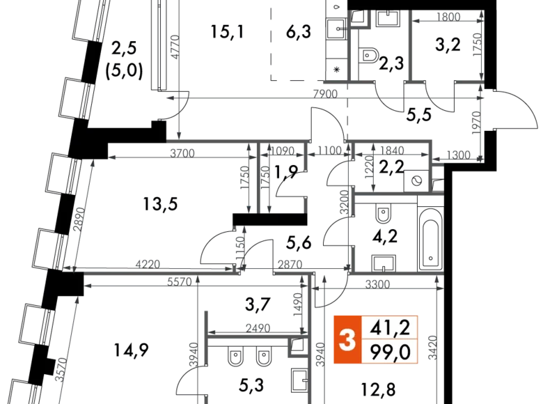 Mieszkanie 3 pokoi 99 m² North-Western Administrative Okrug, Rosja