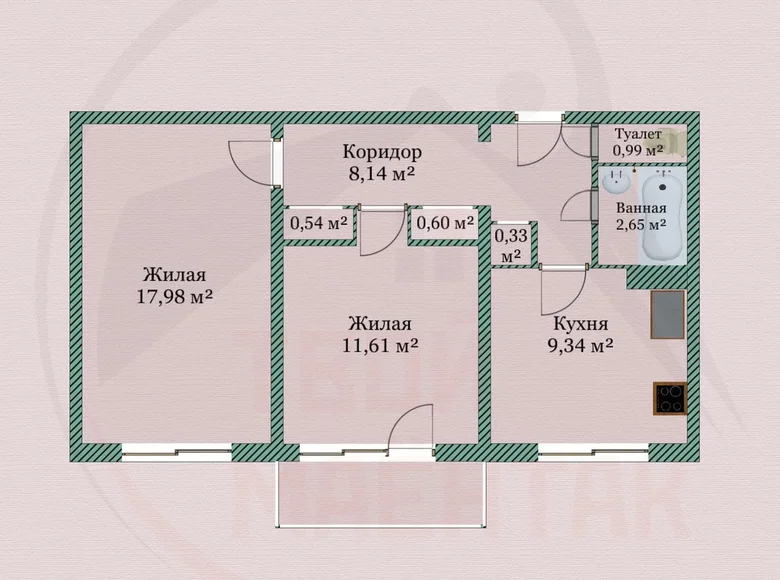 Appartement 2 chambres 52 m² Minsk, Biélorussie