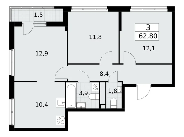 Wohnung 3 Zimmer 63 m² Postnikovo, Russland