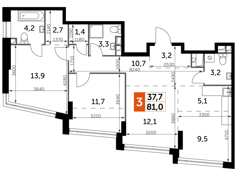 Apartamento 3 habitaciones 81 m² Moscú, Rusia