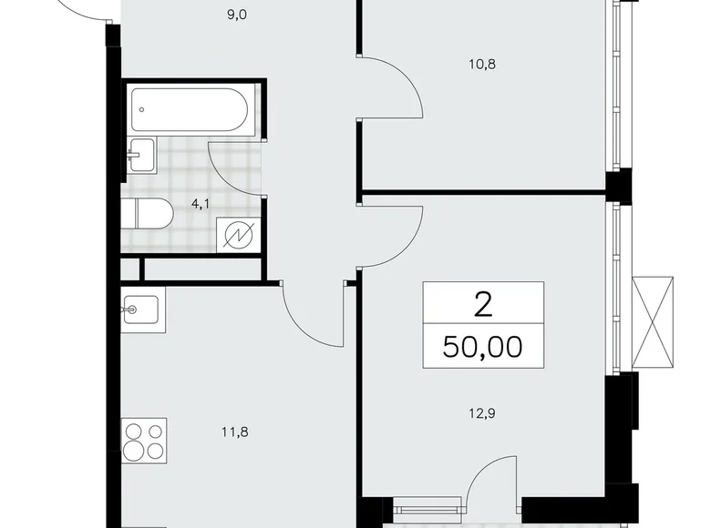 Mieszkanie 2 pokoi 50 m² Moskwa, Rosja