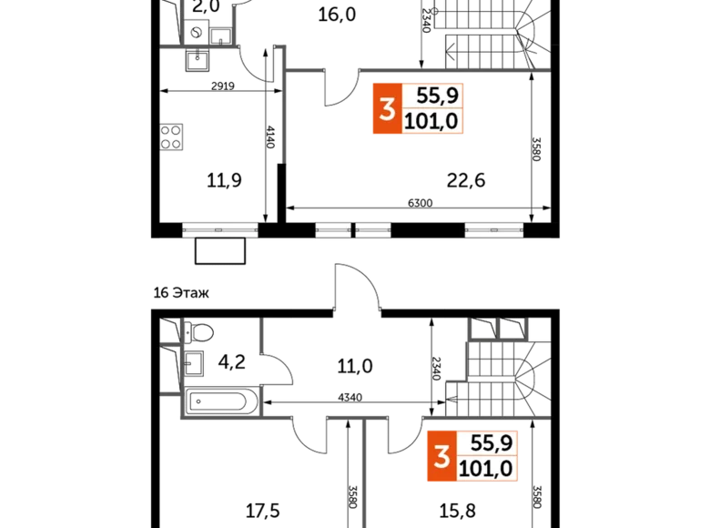 Квартира 3 комнаты 101 м² Развилка, Россия