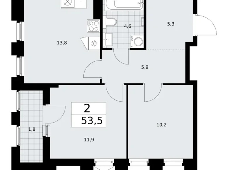 Wohnung 2 zimmer 54 m² Troizk, Russland