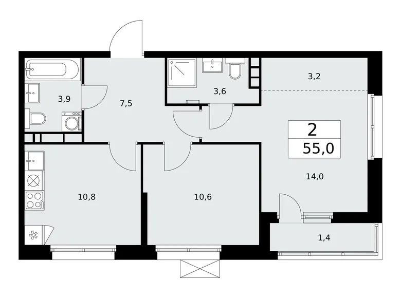 Apartamento 2 habitaciones 55 m² Moscú, Rusia