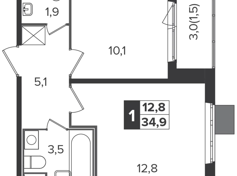 Квартира 1 комната 35 м² Москва, Россия