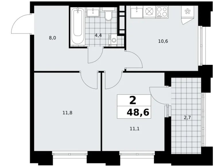 Mieszkanie 2 pokoi 49 m² poselenie Sosenskoe, Rosja