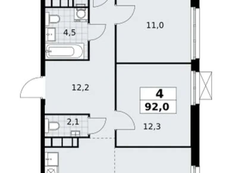 4 room apartment 92 m² South-Western Administrative Okrug, Russia