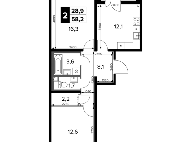 Mieszkanie 2 pokoi 59 m² Leninsky District, Rosja