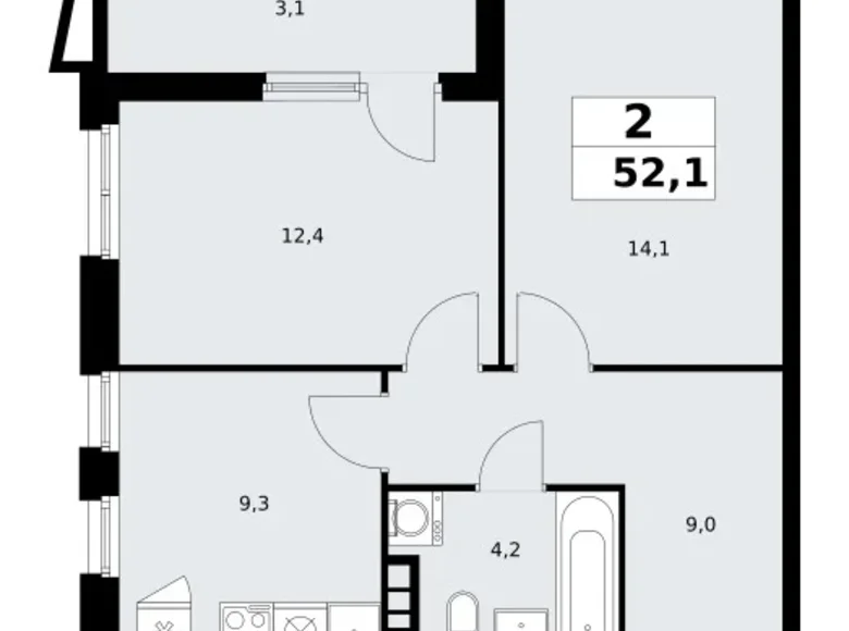 Квартира 2 комнаты 52 м² поселение Сосенское, Россия