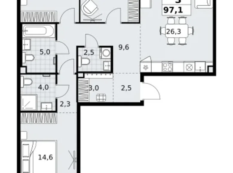 Квартира 3 комнаты 97 м² район Коммунарка, Россия