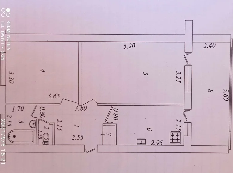 Kvartira 3 xonalar 61 m² Toshkentda