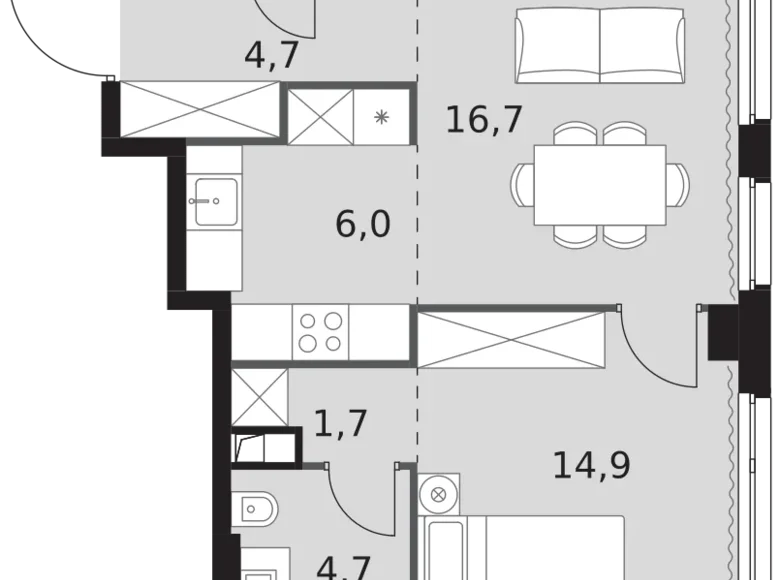 Mieszkanie 2 pokoi 53 m² North-Western Administrative Okrug, Rosja