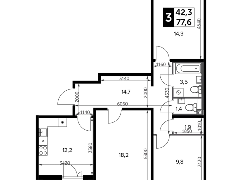 Appartement 3 chambres 79 m² Leninsky District, Russie