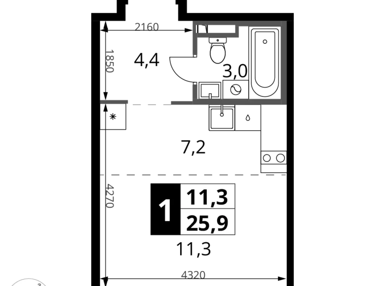 Studio 1 zimmer 26 m² Potapovo, Russland