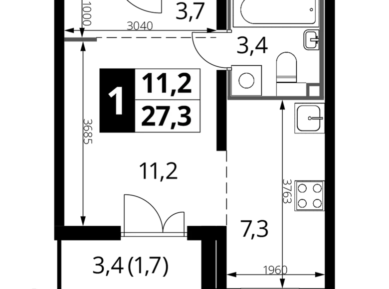 1 room studio apartment 27 m² Nekrasovka District, Russia