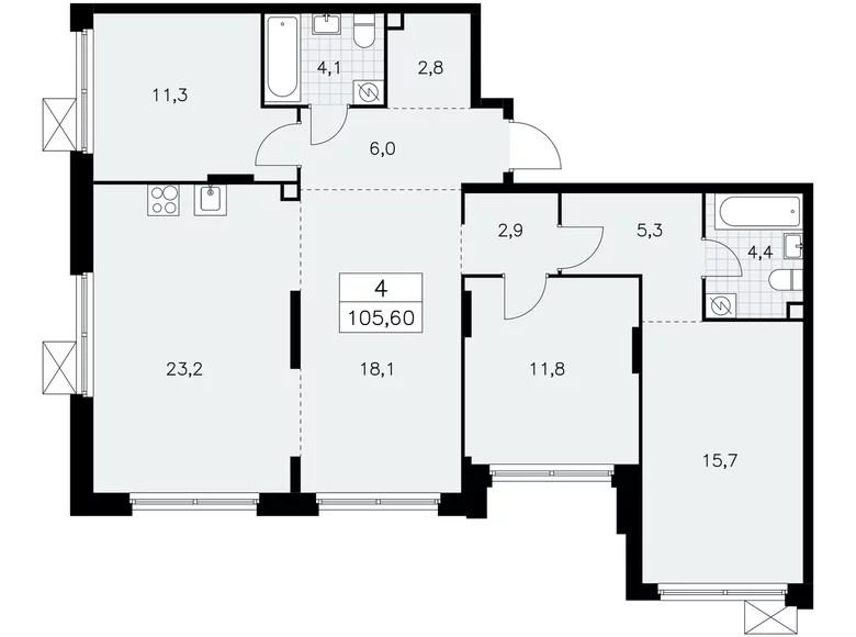 4 room apartment 106 m² Moscow, Russia