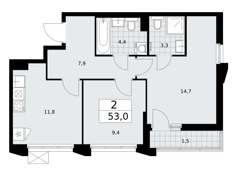 Mieszkanie 2 pokoi 53 m² Troick, Rosja