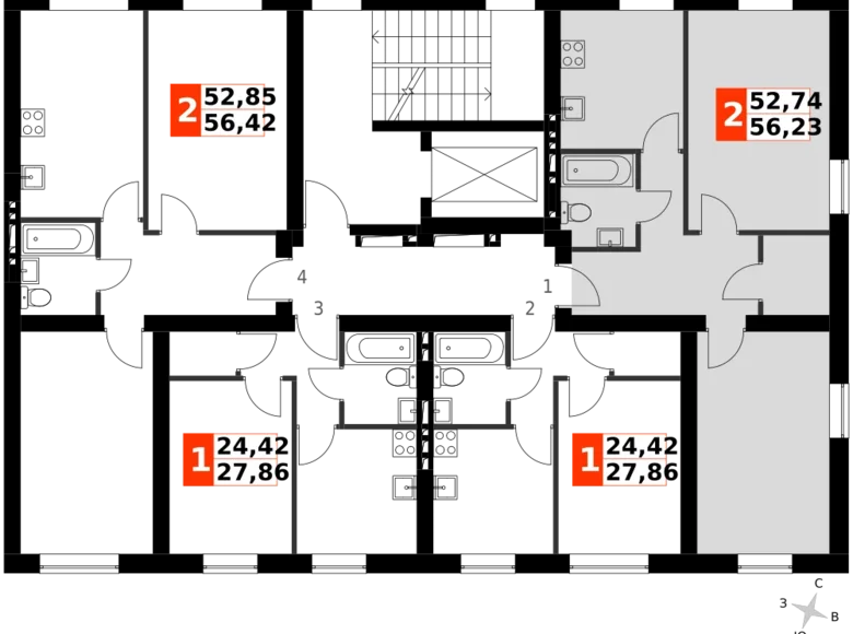 2 room apartment 56 m² Naro-Fominskiy gorodskoy okrug, Russia