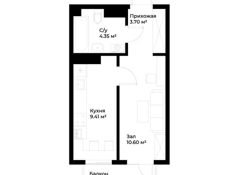 Kvartira 1 xona 29 m² in Shaykhontohur Tumani