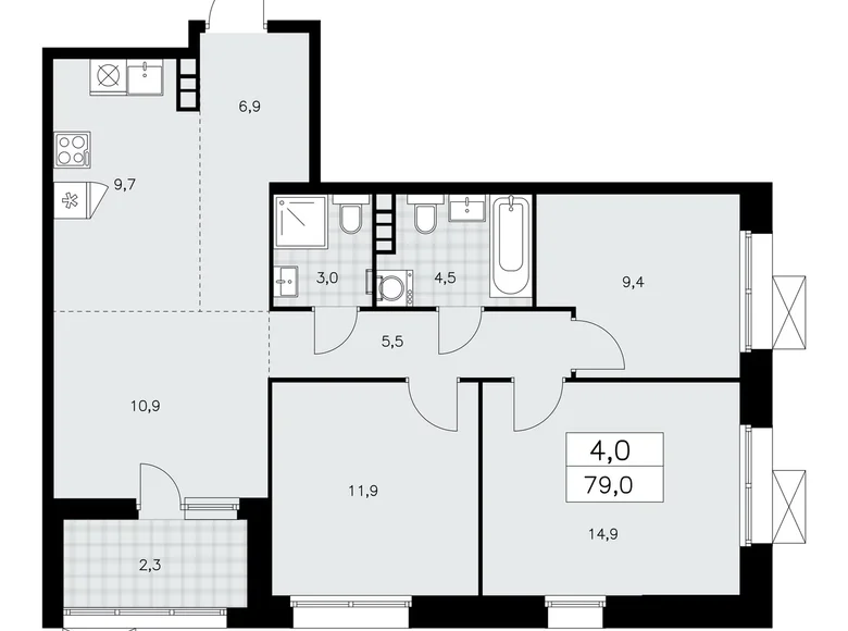 Wohnung 4 Zimmer 79 m² poselenie Sosenskoe, Russland