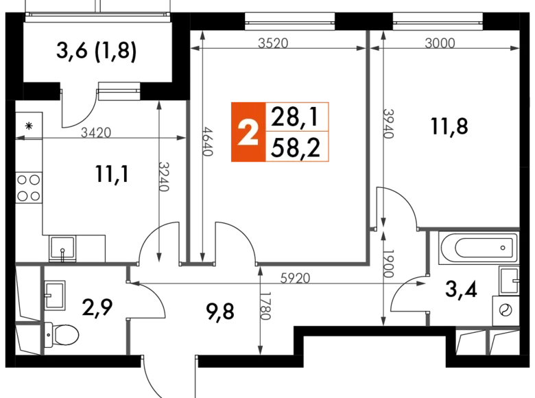 Apartamento 2 habitaciones 57 m² Razvilka, Rusia