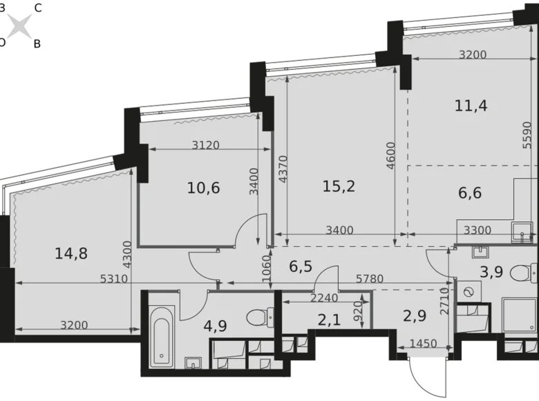 Mieszkanie 3 pokoi 79 m² Moskwa, Rosja