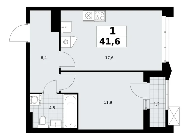 Apartamento 1 habitación 42 m² Troitsk, Rusia