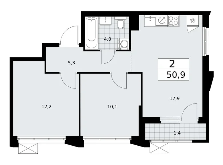 Квартира 2 комнаты 51 м² район Троицк, Россия