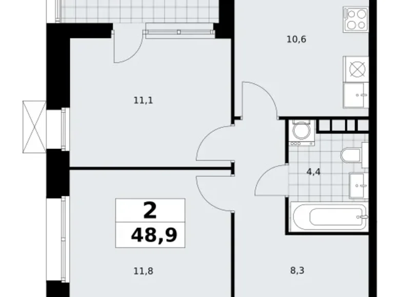 Wohnung 2 zimmer 49 m² poselenie Sosenskoe, Russland